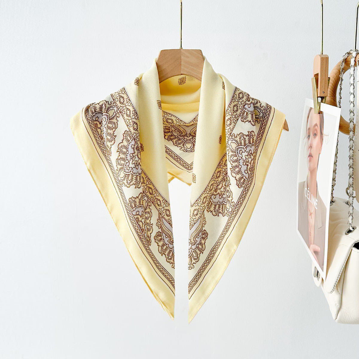 Silk Satin Scarf With Flowers Pattern In Commute Style, Perfect For Autumn Season