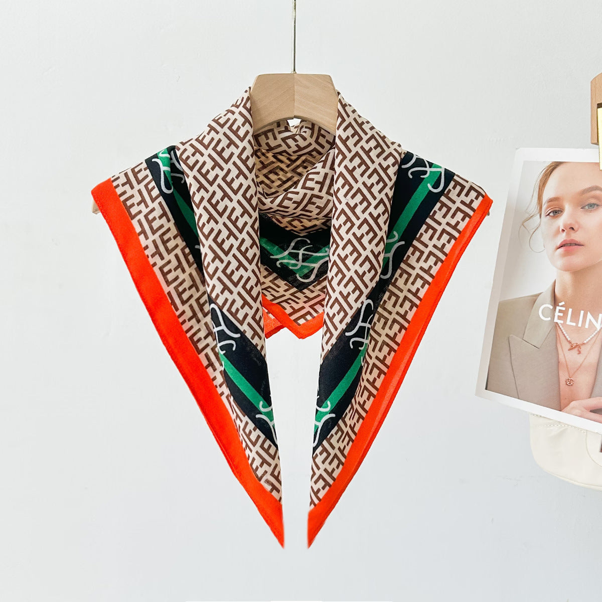 Silk Satin Scarf With Flowers Pattern In Commute Style, Perfect For Autumn Season