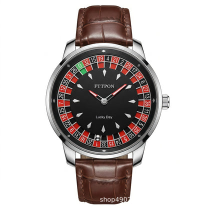 Men's Quartz Watch With Genuine Leather Strap And Pin Buckle Featuring Round Dial And Tempered Glass Mirror
