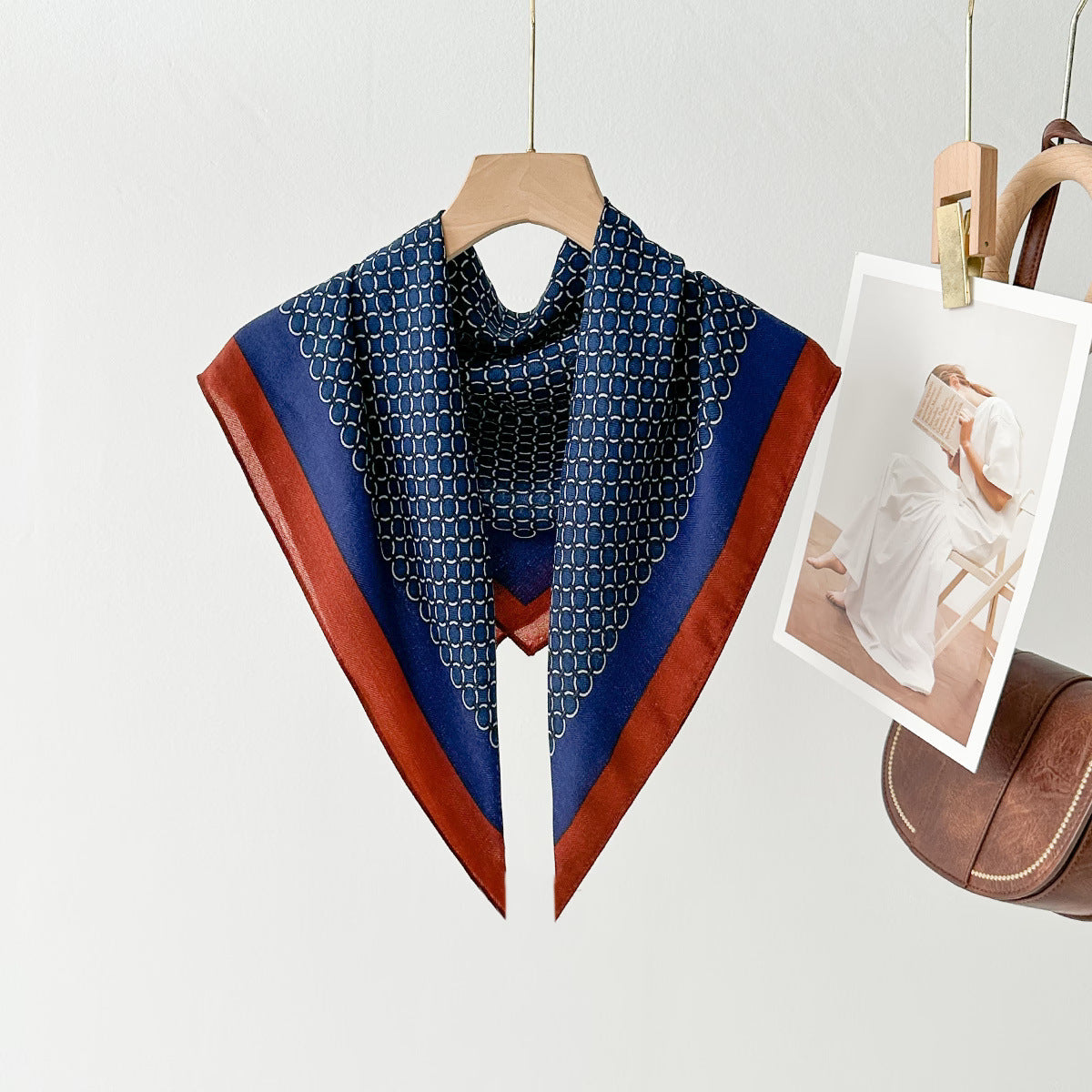 Silk Satin Scarf With Flowers Pattern In Commute Style, Perfect For Autumn Season