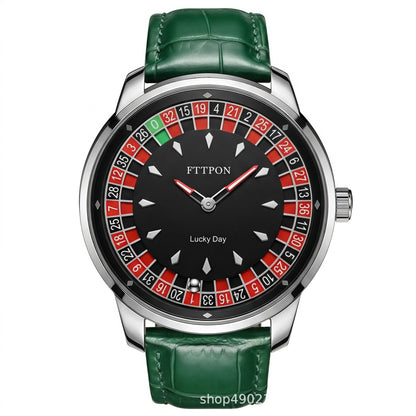 Men's Quartz Watch With Genuine Leather Strap And Pin Buckle Featuring Round Dial And Tempered Glass Mirror