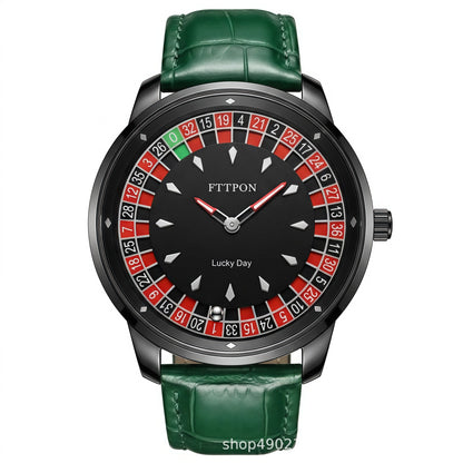 Men's Quartz Watch With Genuine Leather Strap And Pin Buckle Featuring Round Dial And Tempered Glass Mirror