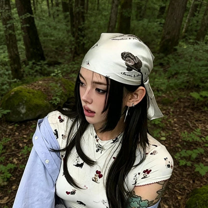 Cute Dog Bandanas For Women In Multicolor Polyester, Perfect For Spring & Summer