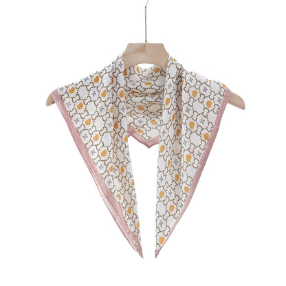 Silk Satin Scarf With Flowers Pattern In Commute Style, Perfect For Autumn Season