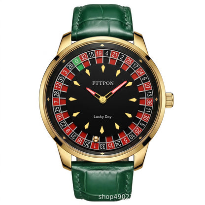 Men's Quartz Watch With Genuine Leather Strap And Pin Buckle Featuring Round Dial And Tempered Glass Mirror