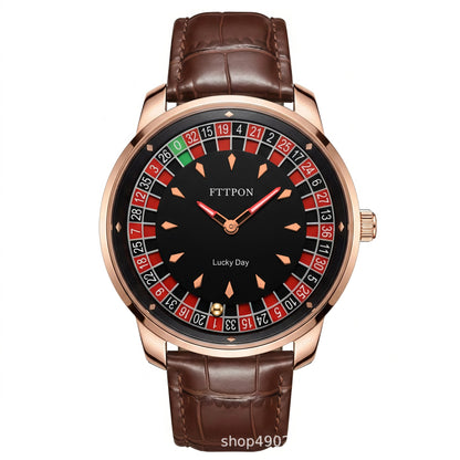 Men's Quartz Watch With Genuine Leather Strap And Pin Buckle Featuring Round Dial And Tempered Glass Mirror