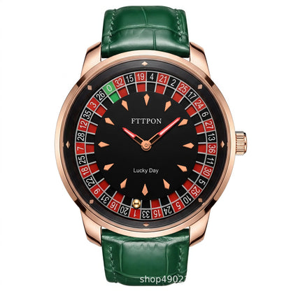 Men's Quartz Watch With Genuine Leather Strap And Pin Buckle Featuring Round Dial And Tempered Glass Mirror