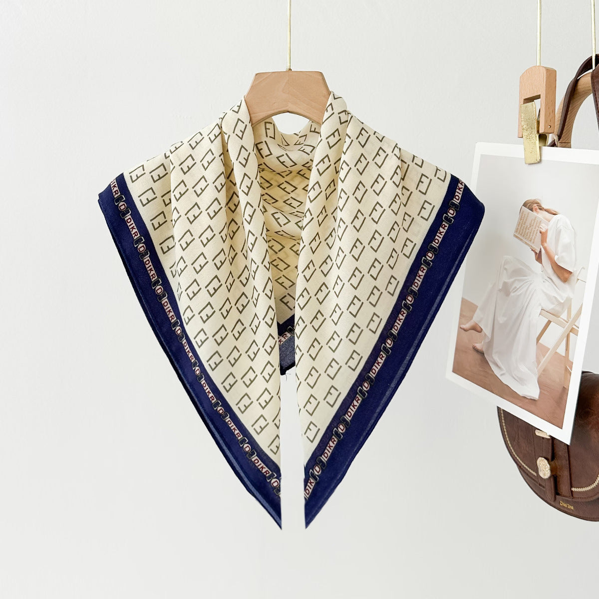 Silk Satin Scarf With Flowers Pattern In Commute Style, Perfect For Autumn Season