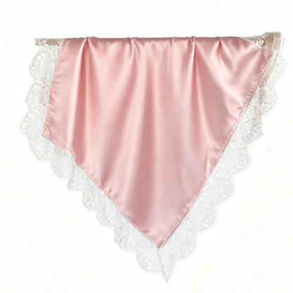 French Style Lace Silk Scarf In Satin Featuring Natural Pink Color, Perfect For Summer Wear