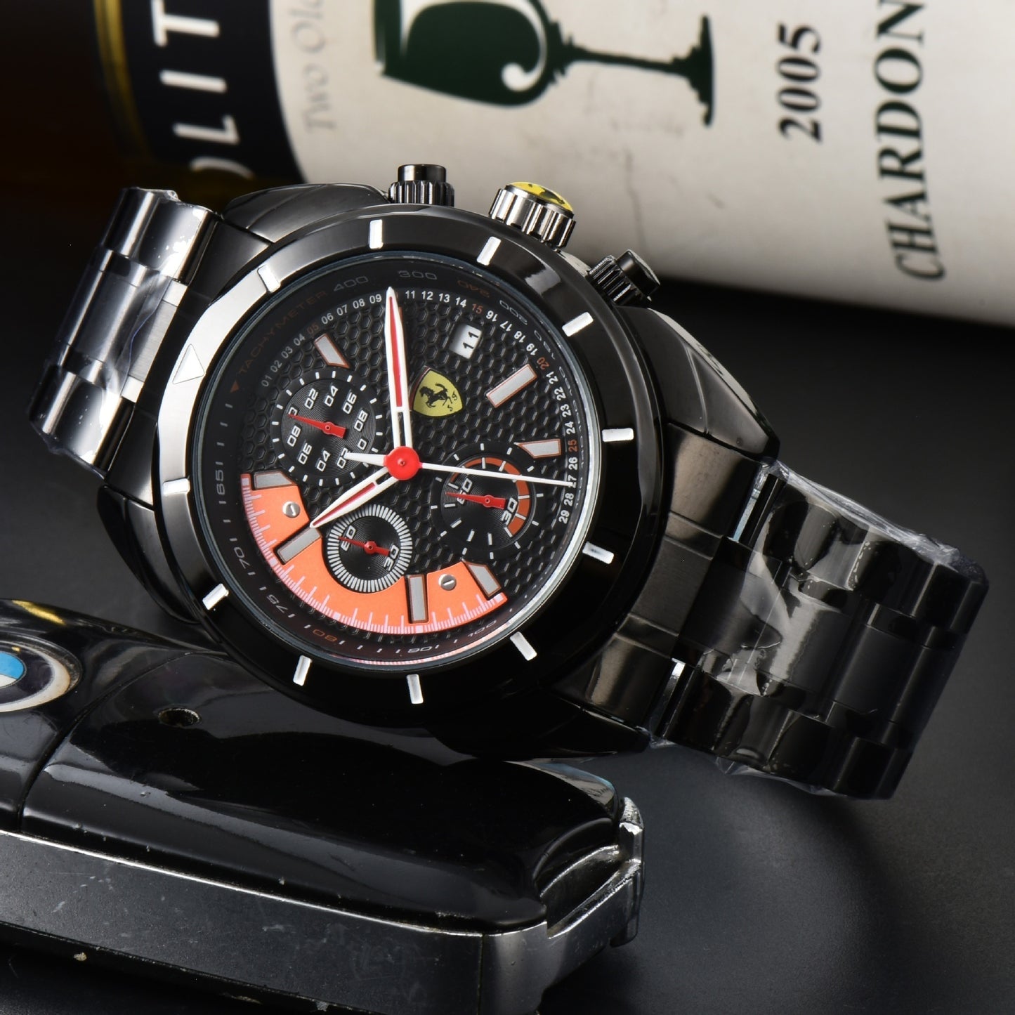 Men's Quartz Watch With Round Dial, Steel Belt Strap, Pin Buckle, And Ordinary Glass Mirror Material