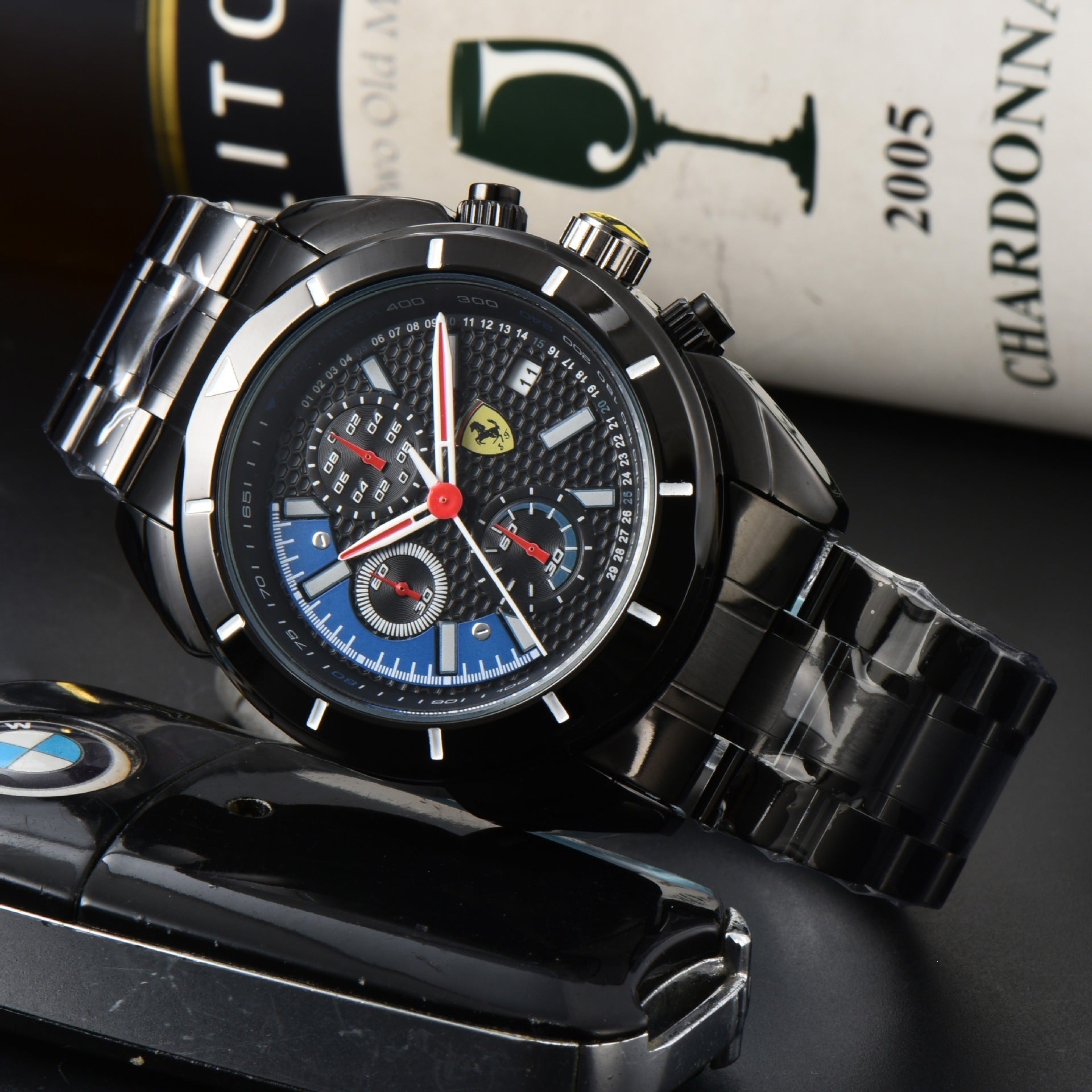 Men's Quartz Watch With Round Dial, Steel Belt Strap, Pin Buckle, And Ordinary Glass Mirror Material