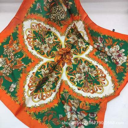 Women's Chiffon Silk Scarf With Flowers Pattern In White, Perfect For Spring