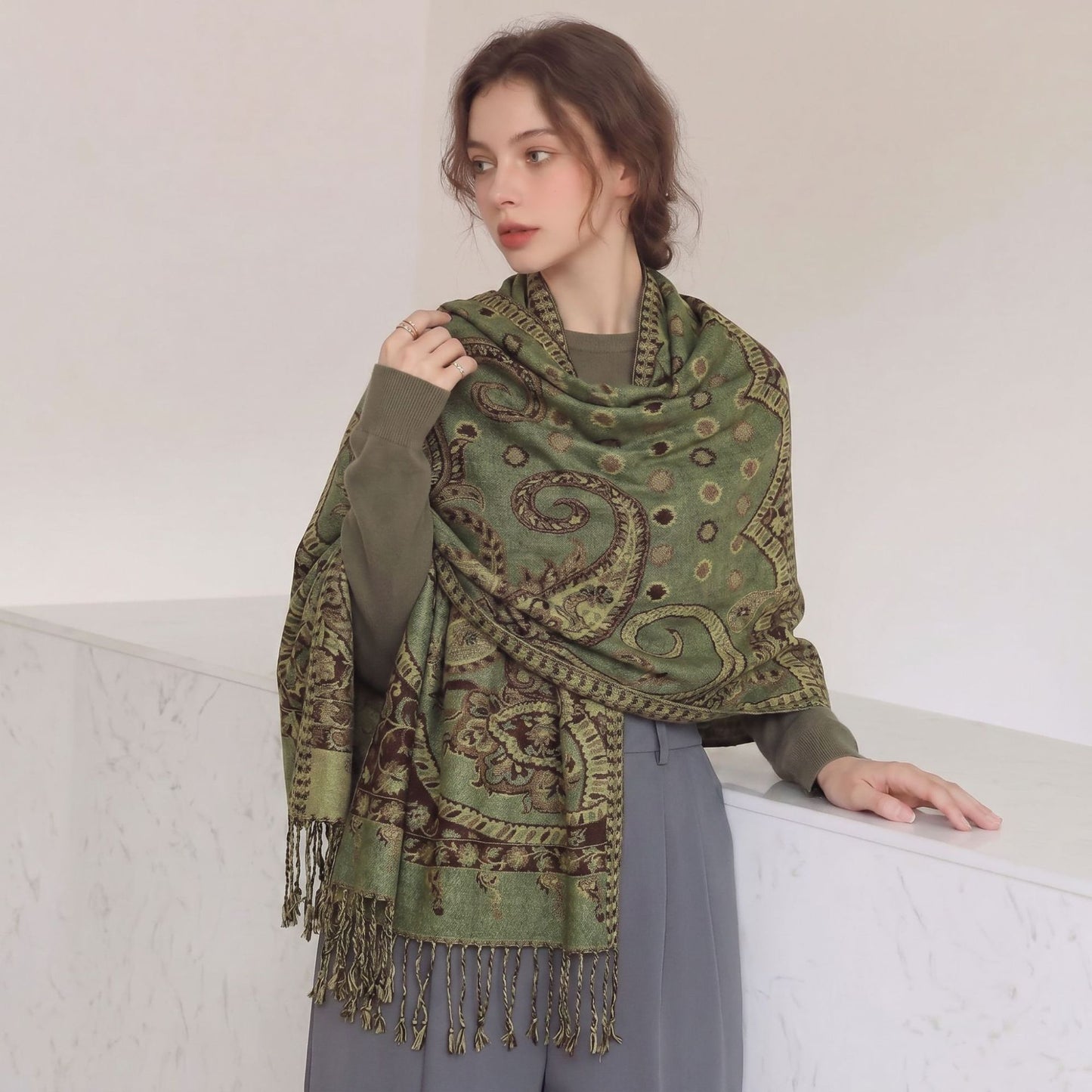 Polyester Tassel Shawl Scarf For Spring, Lightweight And Stylish Accessory