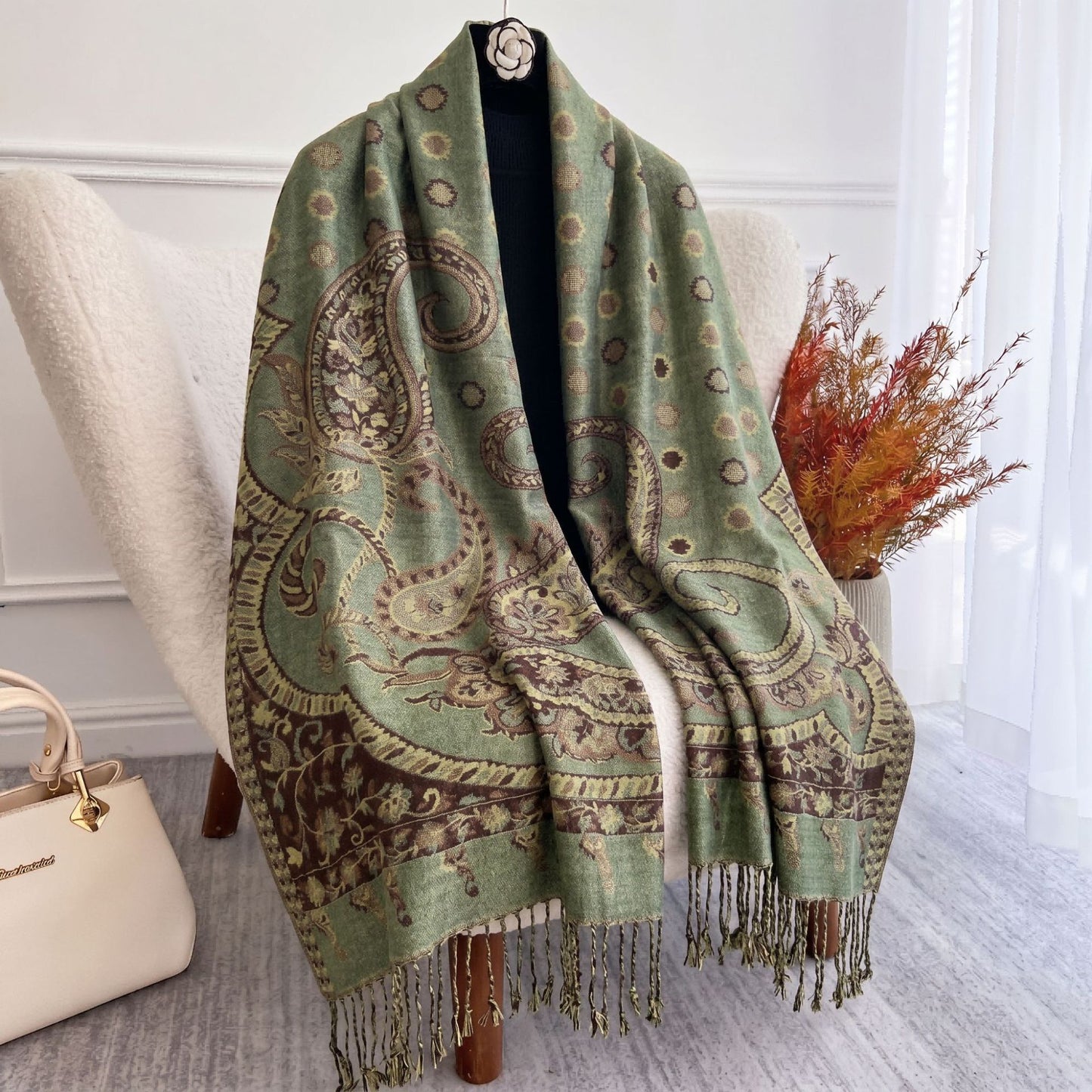 Polyester Tassel Shawl Scarf For Spring, Lightweight And Stylish Accessory