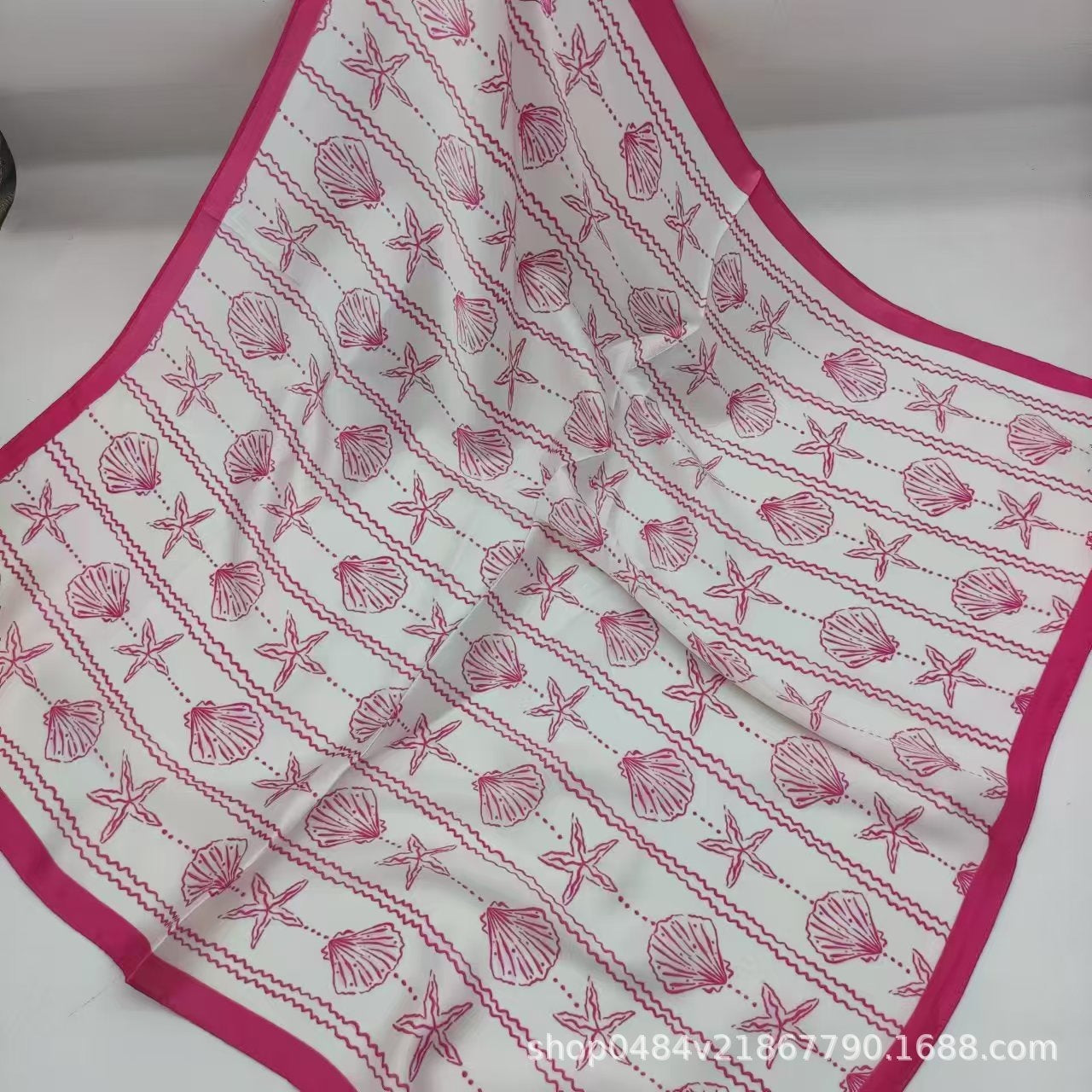 Women's Chiffon Silk Scarf With Flowers Pattern In White, Perfect For Spring