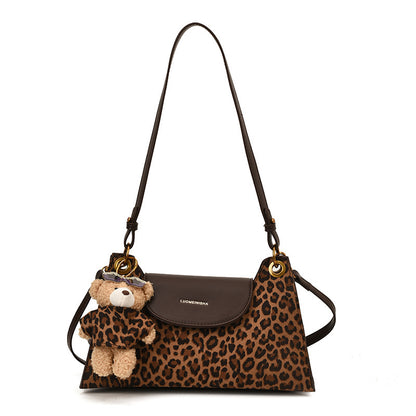 Leopard Print Square Underarm Bag For Women In Polyester With Single Shoulder Strap Ornament
