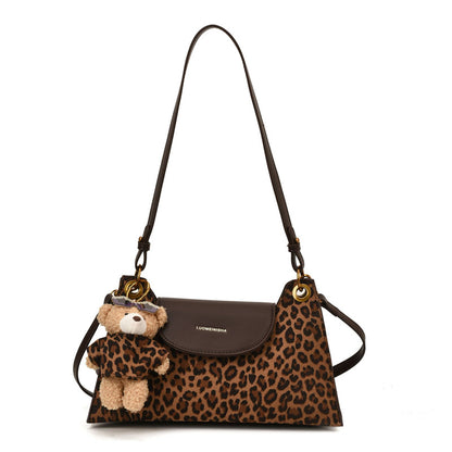 Leopard Print Square Underarm Bag For Women In Polyester With Single Shoulder Strap Ornament