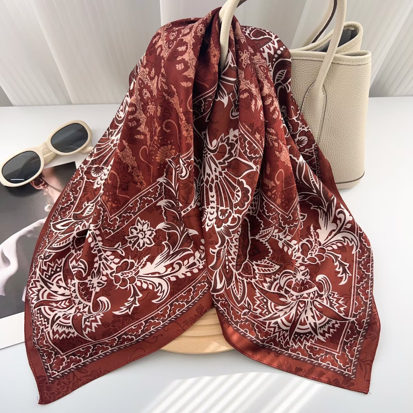 Women’s Silk Scarf With Cashew Nuts Pattern, Commute Style, Perfect For Spring Season