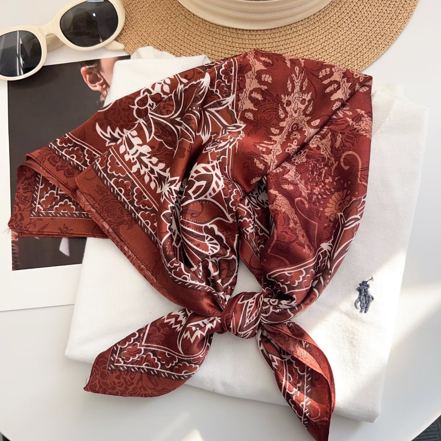 Women’s Silk Scarf With Cashew Nuts Pattern, Commute Style, Perfect For Spring Season