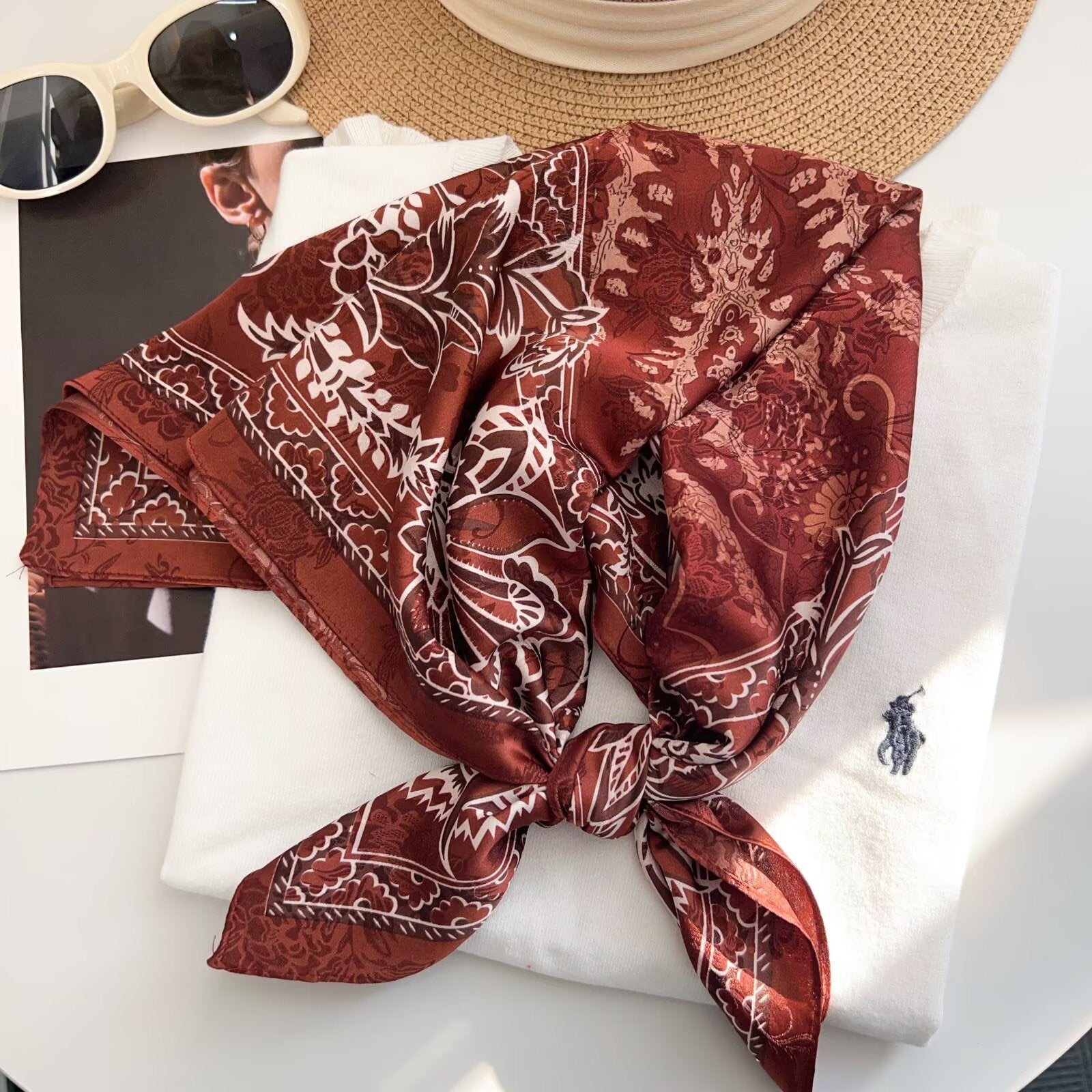 Women’s Silk Scarf With Cashew Nuts Pattern, Commute Style, Perfect For Spring Season