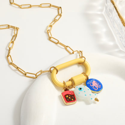 Palm Electroplated Multicolor Necklace For Women In Simple Style With 201 Stainless Steel Paperclip Chain