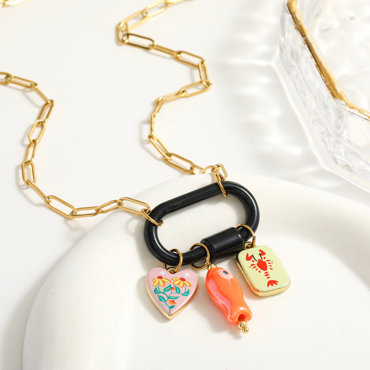 Palm Electroplated Multicolor Necklace For Women In Simple Style With 201 Stainless Steel Paperclip Chain