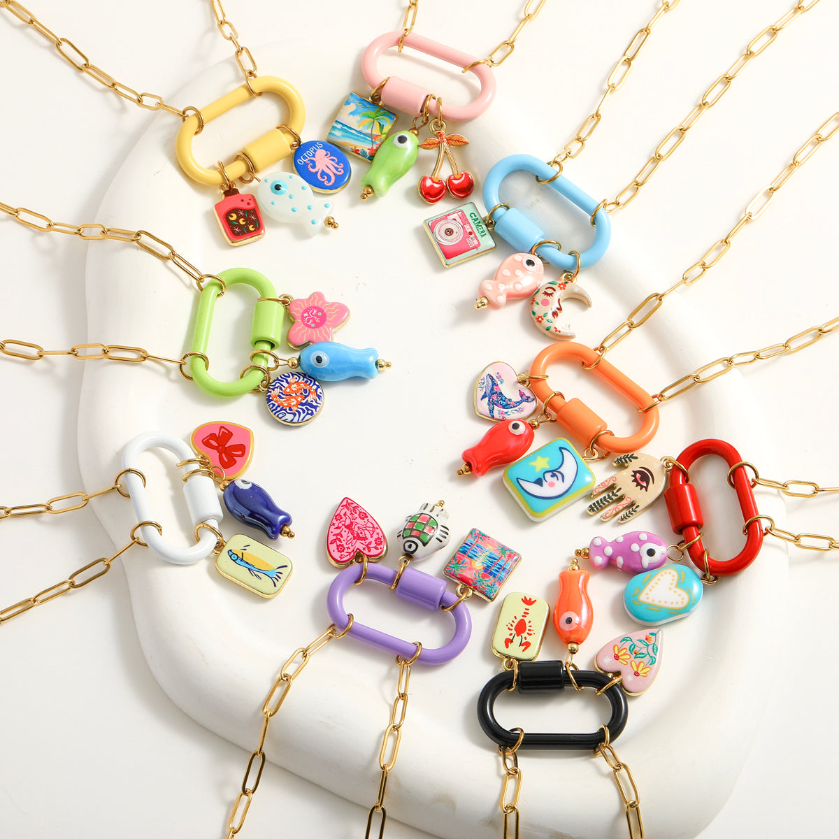 Palm Electroplated Multicolor Necklace For Women In Simple Style With 201 Stainless Steel Paperclip Chain