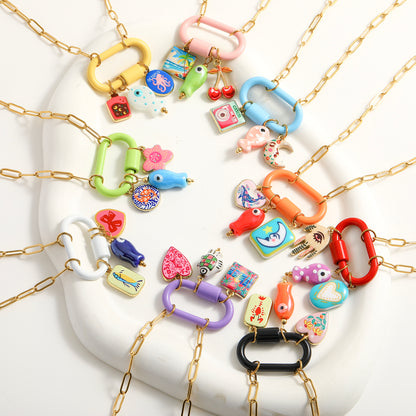 Palm Electroplated Multicolor Necklace For Women In Simple Style With 201 Stainless Steel Paperclip Chain