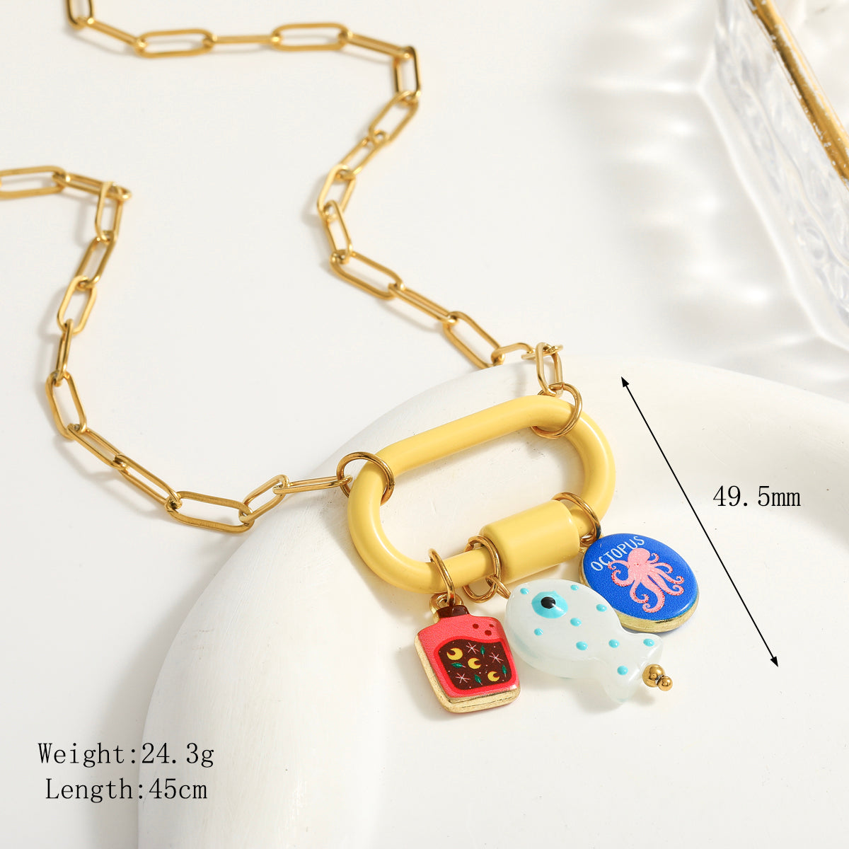 Palm Electroplated Multicolor Necklace For Women In Simple Style With 201 Stainless Steel Paperclip Chain