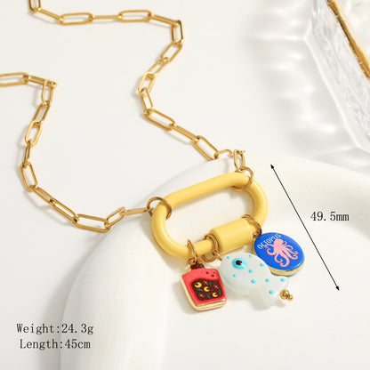 Palm Electroplated Multicolor Necklace For Women In Simple Style With 201 Stainless Steel Paperclip Chain