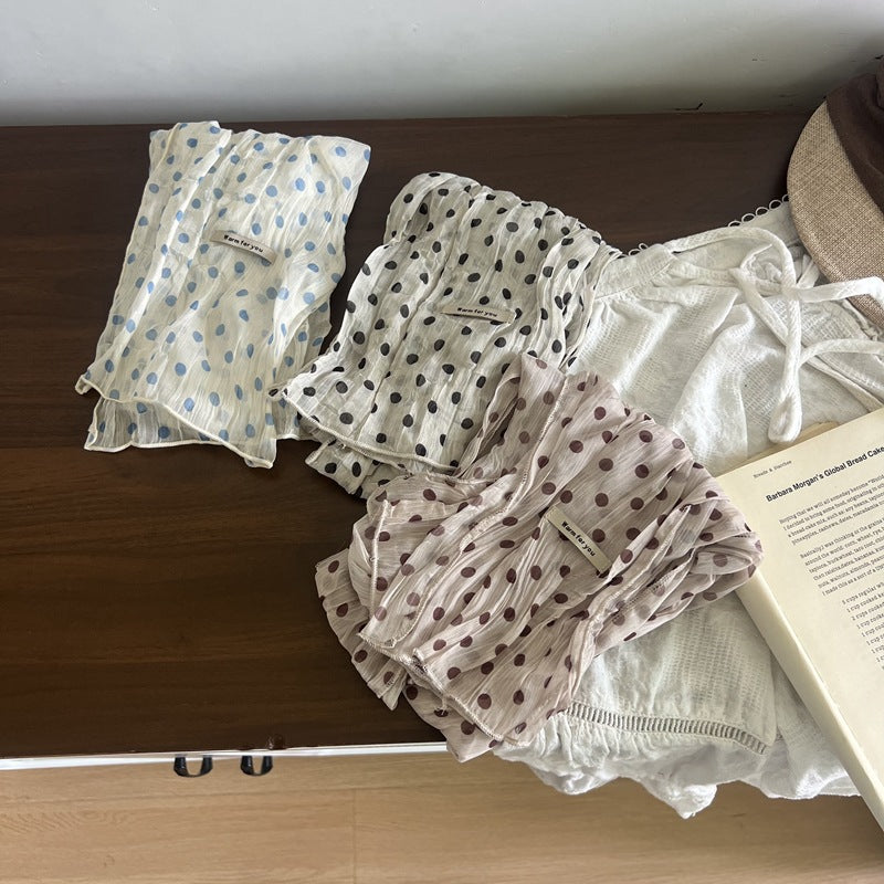 Retro Polka Dots Twilly Scarf For Women In White Polyester, Perfect For Spring