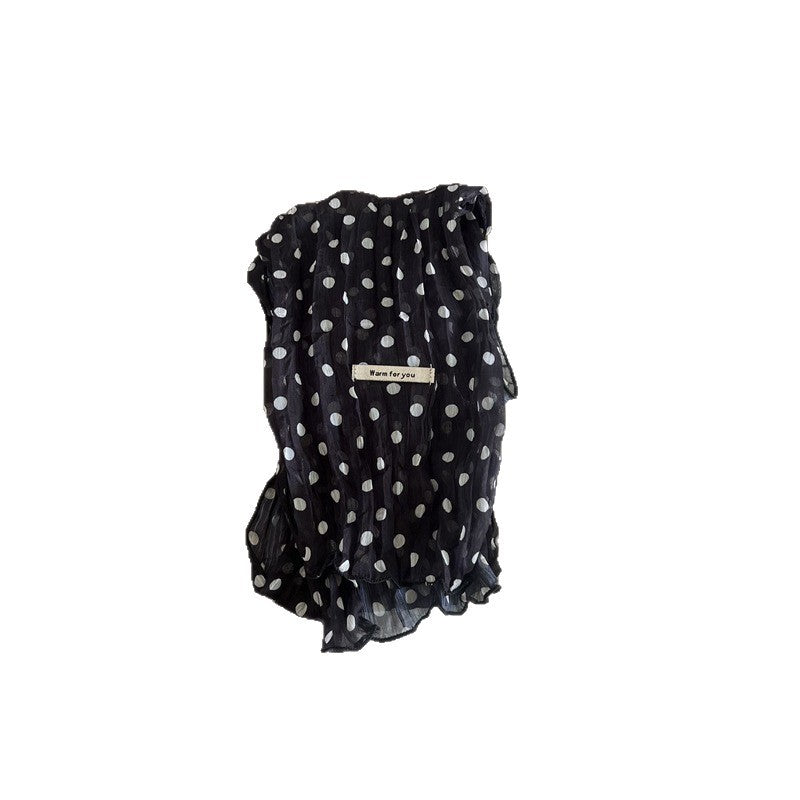 Retro Polka Dots Twilly Scarf For Women In White Polyester, Perfect For Spring