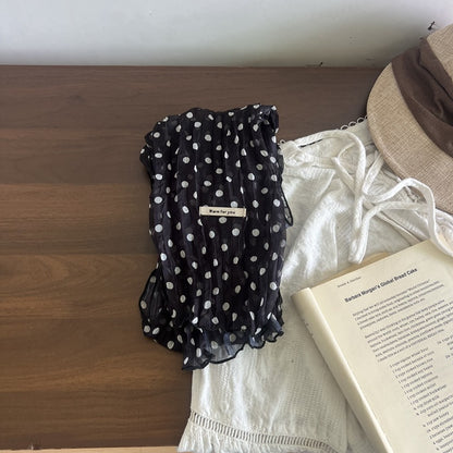 Retro Polka Dots Twilly Scarf For Women In White Polyester, Perfect For Spring