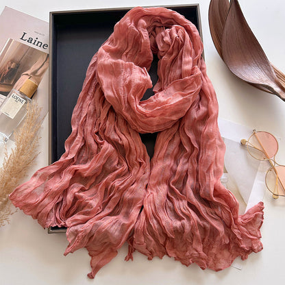 Solid Color Watermelon Red Polyester Scarf For Women, Commute Style, Perfect For Autumn And Winter