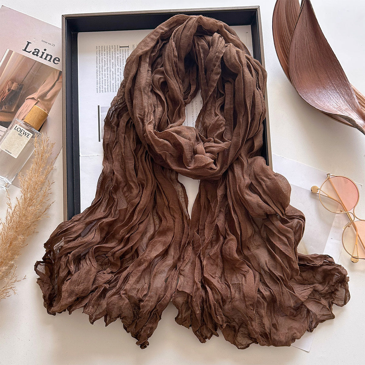 Solid Color Watermelon Red Polyester Scarf For Women, Commute Style, Perfect For Autumn And Winter