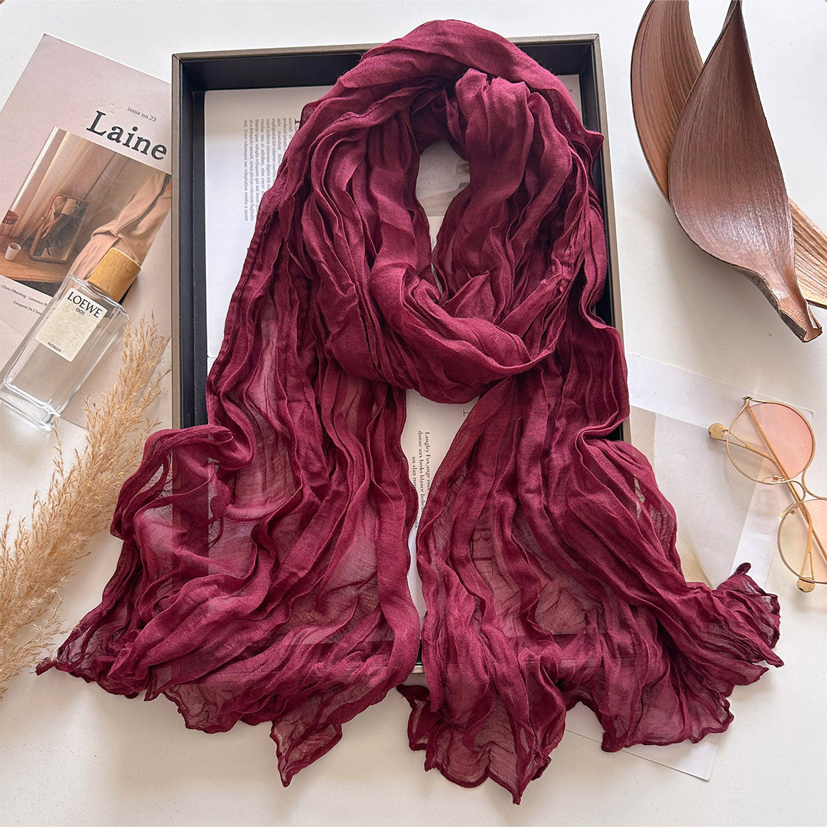 Solid Color Watermelon Red Polyester Scarf For Women, Commute Style, Perfect For Autumn And Winter
