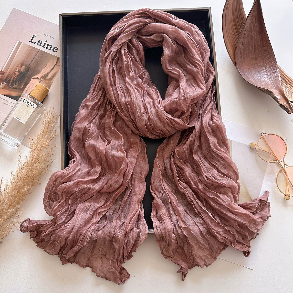 Solid Color Watermelon Red Polyester Scarf For Women, Commute Style, Perfect For Autumn And Winter