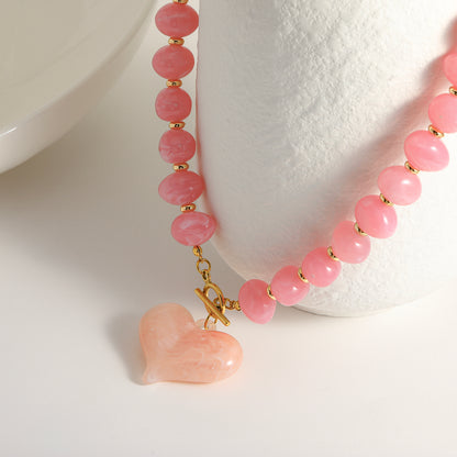Heart Shape Beaded Chain Necklace For Women In Multicolor Acrylic Featuring Simple Style Beading
