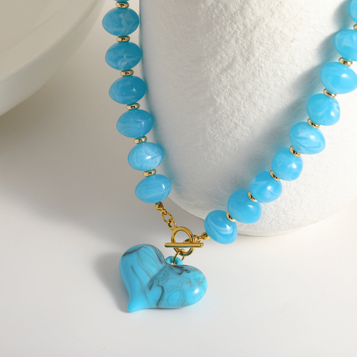 Heart Shape Beaded Chain Necklace For Women In Multicolor Acrylic Featuring Simple Style Beading