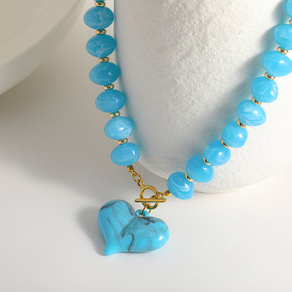 Heart Shape Beaded Chain Necklace For Women In Multicolor Acrylic Featuring Simple Style Beading