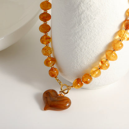 Heart Shape Beaded Chain Necklace For Women In Multicolor Acrylic Featuring Simple Style Beading
