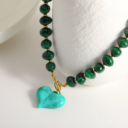 Heart Shape Beaded Chain Necklace For Women In Multicolor Acrylic Featuring Simple Style Beading