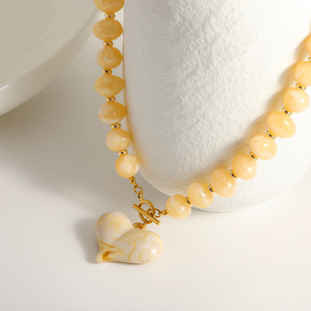 Heart Shape Beaded Chain Necklace For Women In Multicolor Acrylic Featuring Simple Style Beading