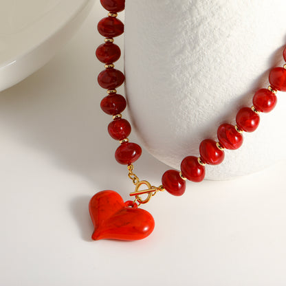 Heart Shape Beaded Chain Necklace For Women In Multicolor Acrylic Featuring Simple Style Beading