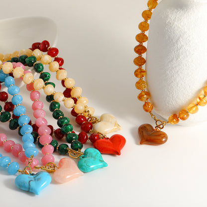 Heart Shape Beaded Chain Necklace For Women In Multicolor Acrylic Featuring Simple Style Beading