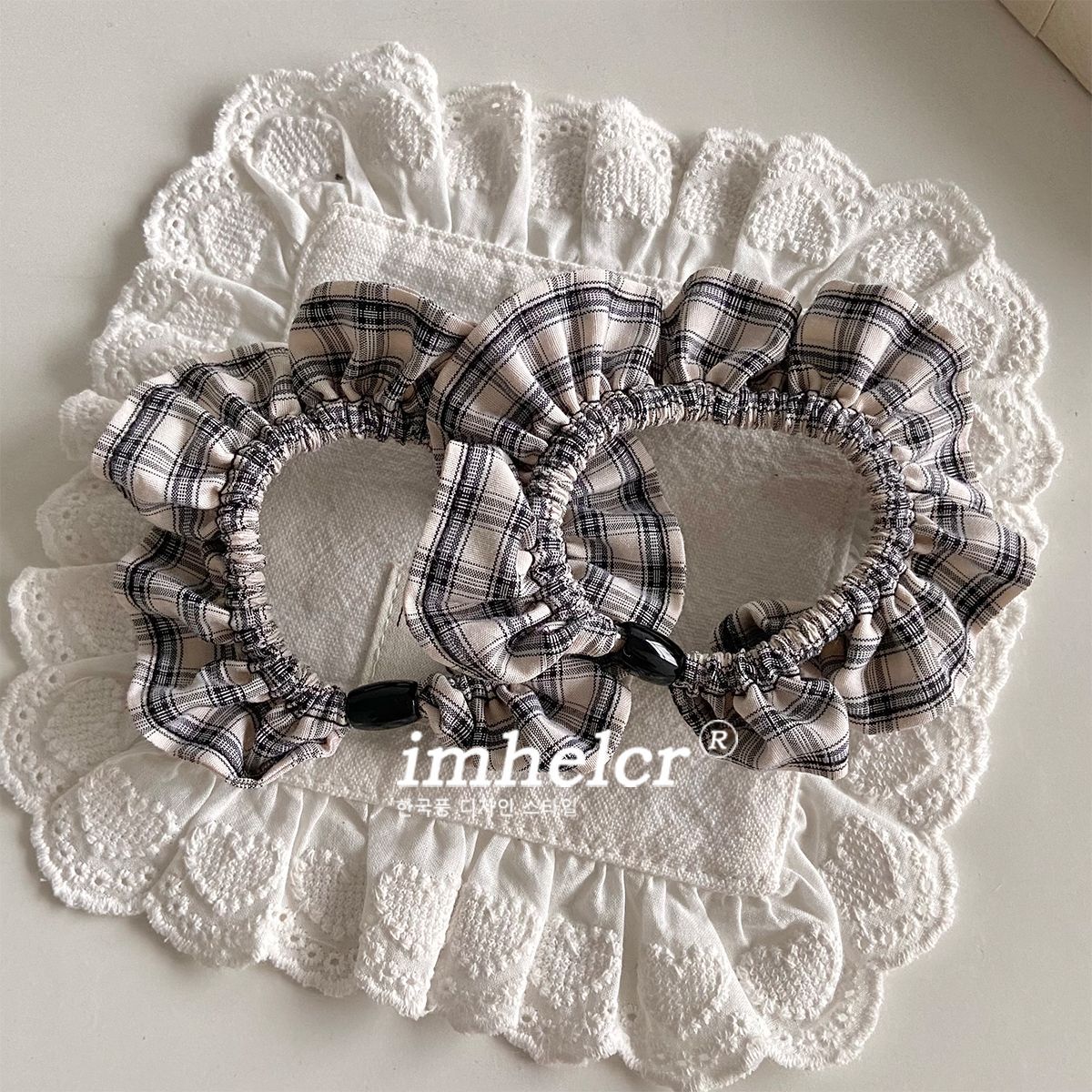 Plaid Scrunchie For Women In Black & White, Summer Cloth Hair Accessory