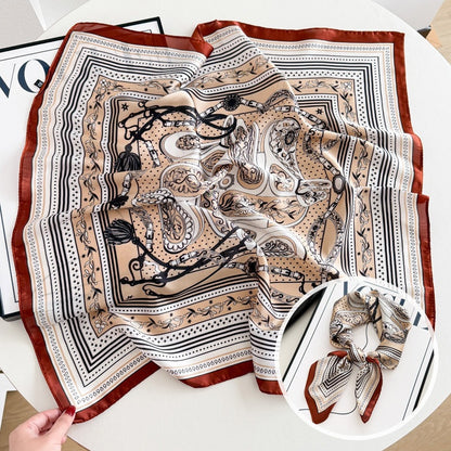Sweet Style Women's Satin Silk Scarf Featuring Cashew Nuts Pattern In Black & White For Winter