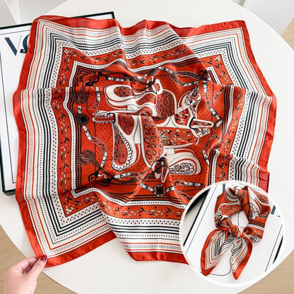 Sweet Style Women's Satin Silk Scarf Featuring Cashew Nuts Pattern In Black & White For Winter