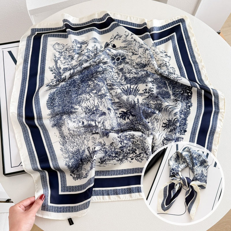 Sweet Style Women's Satin Silk Scarf Featuring Cashew Nuts Pattern In Black & White For Winter