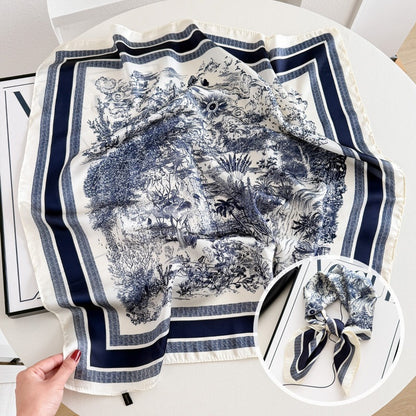 Sweet Style Women's Satin Silk Scarf Featuring Cashew Nuts Pattern In Black & White For Winter